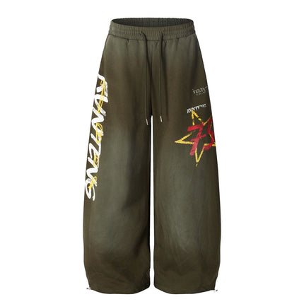 TALKLESSFASHION S / B3137 Slacks - Green European and American vintage graffiti hot girl style star letter print washed gradient sweatpants women's autumn jazz dance scimitar pants