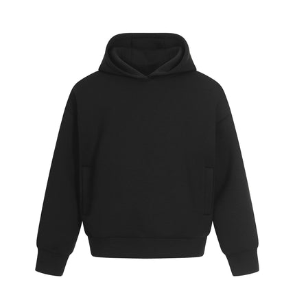 TALKLESSFASHION S / black 0273 American retro high-end neutral solid color simple design heavy men's short and wide hooded sweatshirt