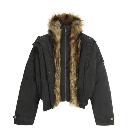 TALKLESSFASHION S / Black ash Pilot PU Fur Collar Padded Jacket