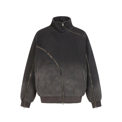 TALKLESSFASHION S / black Deconstructed Gradient Zipper Jacket