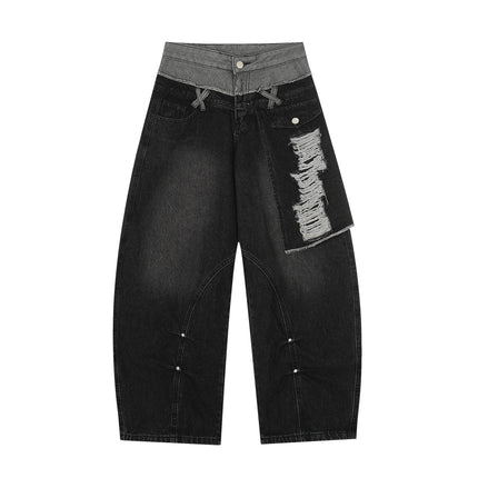 TALKLESSFASHION S / black Destroyed Scimitar Wide-Leg Jeans