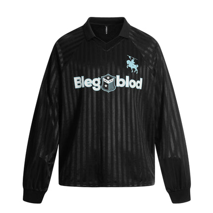 TALKLESSFASHION S / black Jersey Campus Lapel Polo Sweatshirt