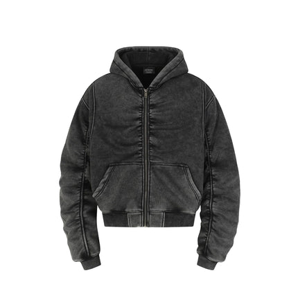 TALKLESSFASHION S / black Jiayiku Men's Fall 2025 New American Street Personality Hoodie Pleated Washed Old Hoodie with Fleece