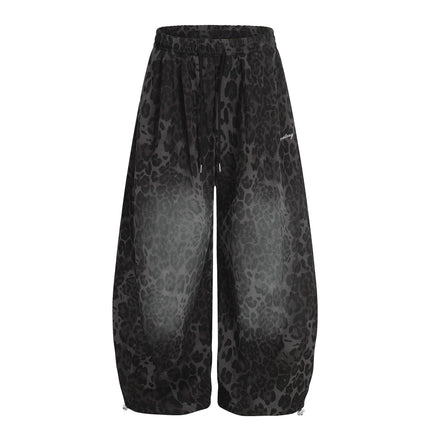 TALKLESSFASHION S / black Jiayiku trendy brand 2025 American retro leopard print sweatpants scimitar pants men's and women's vibe ruffians handsome loose wide-leg pants