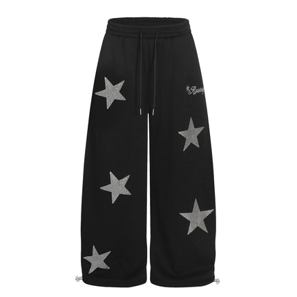 TALKLESSFASHION S / black Jiayiku trendy brand 2025 winter fleece sweatpants, American retro hot diamond cutlash pants, sweatpants, loose wide-leg pants