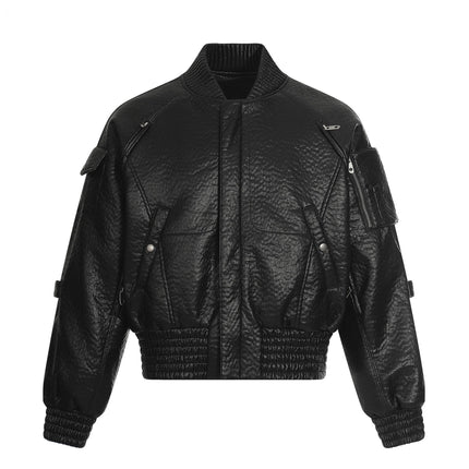 TALKLESSFASHION S / black Mecha Pilot Padded Leather Jacket
