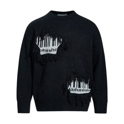 TALKLESSFASHION S / black Pentagram Fringe Knit Sweater