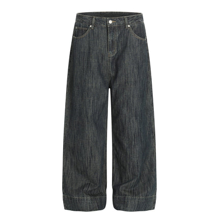TALKLESSFASHION S / blue Bamboo Texture Wide-Leg Jeans