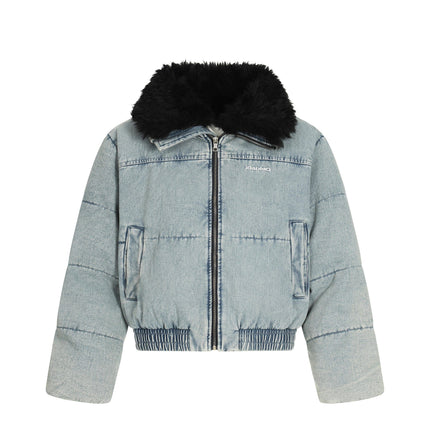 TALKLESSFASHION S / blue Denim Fur Collar Puffer Jacket
