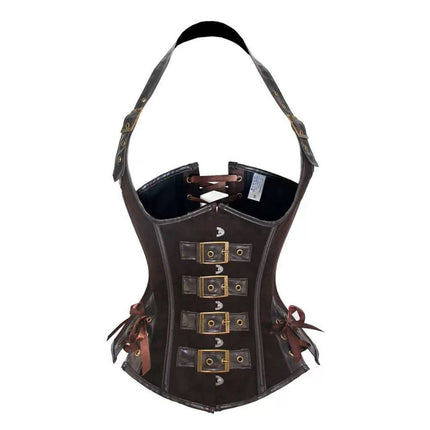 TALKLESSFASHION S / brown Cross-border shapewear, European and American corsets, halternecks, black leather, retro gothic corsets, punk clothing shaping