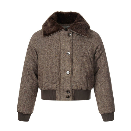 TALKLESSFASHION S / Brown fur collar fleece padded jacket
