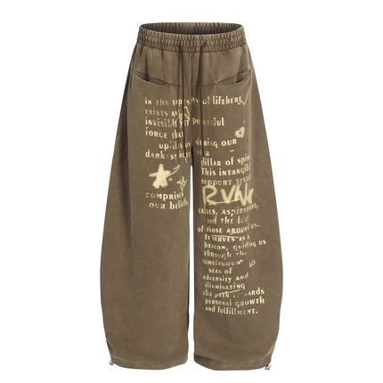 TALKLESSFASHION S / brown Washed Scimitar Wide Sweatpants