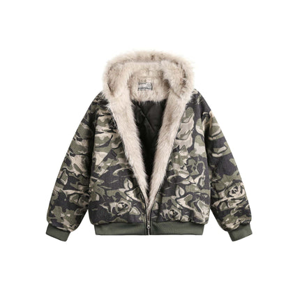 TALKLESSFASHION S / Camouflage Camo Fur Collar Padded Jacket