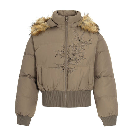 TALKLESSFASHION S / Coffee color Elysian Frost Luxe Fur-Collar Puffer Jacket