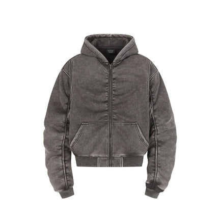 TALKLESSFASHION S / Dark gray Jiayiku Men's Fall 2025 New American Street Personality Hoodie Pleated Washed Old Hoodie with Fleece