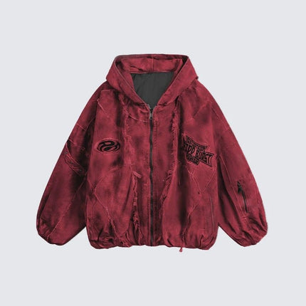 TALKLESSFASHION S / Dark red GUO WEAR wasteland style, national tide, mottled distressed overalls, men's and women's winter cotton clothes, casual and versatile