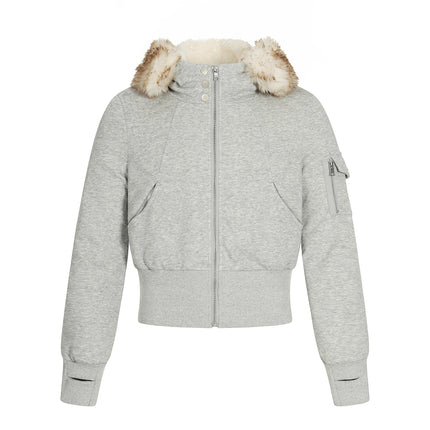 TALKLESSFASHION S / Flower ash Fleece Lined Padded Clothes Fur Collar Jacket