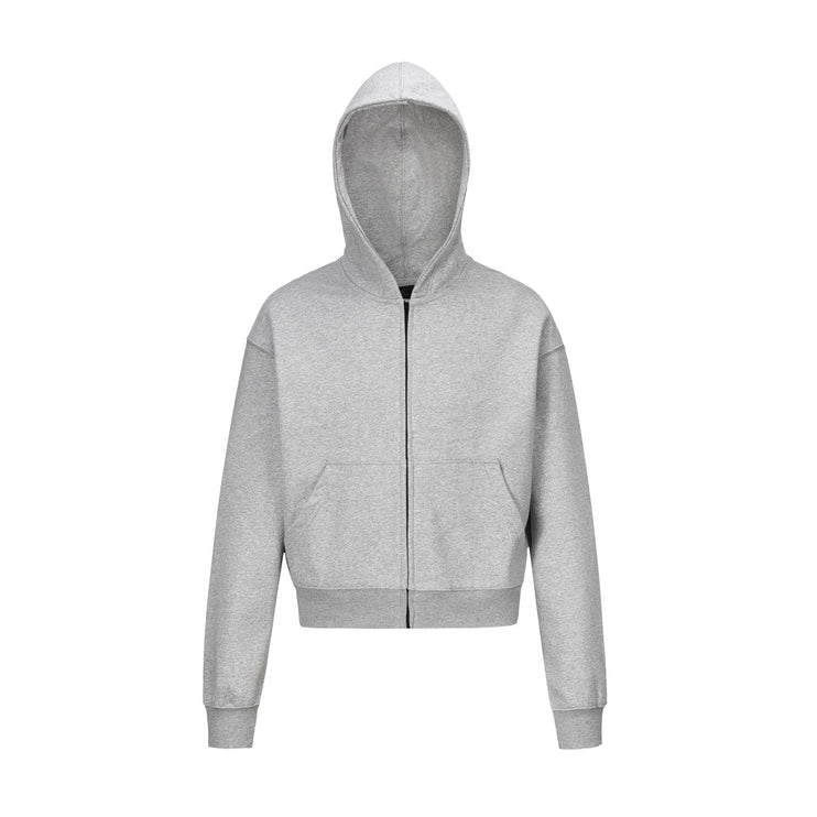 TALKLESSFASHION S / gray 0036 American retro trend men's and women's high street version design solid color men's zipper short and wide hooded sweatshirt