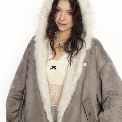 TALKLESSFASHION S / gray BIGGOLD suede reversible eco-friendly fur cotton jacket women's winter thickened warm flight jacket tide