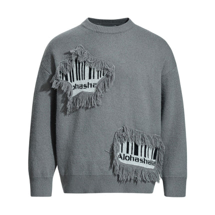 TALKLESSFASHION S / gray Pentagram Fringe Knit Sweater