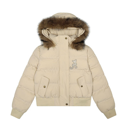 TALKLESSFASHION S / Khaki Warm detachable fur collar hooded cotton jacket women's winter American retro casual thickened bread clothes manufacturer straight hair