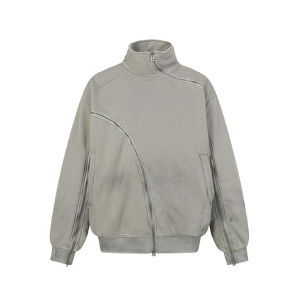 TALKLESSFASHION S / light grey Deconstructed Gradient Zipper Jacket