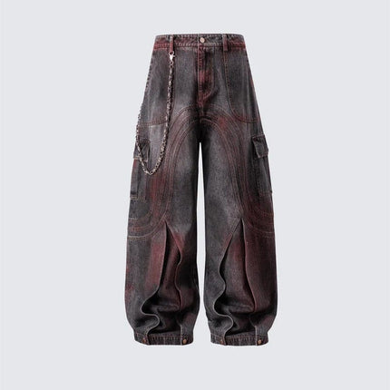 TALKLESSFASHION S / Photo Color Cross-border European and American high street vibe pants, jeans, American straight stitching, splashed ink, slightly flared trousers, men's one-piece delivery