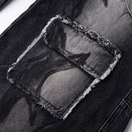 TALKLESSFASHION S Ripped Printed Wide-Leg Jeans