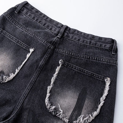 TALKLESSFASHION S Ripped Printed Wide-Leg Jeans