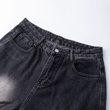 TALKLESSFASHION S Ripped Printed Wide-Leg Jeans