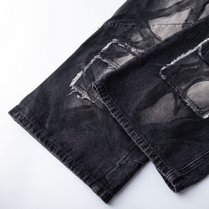 TALKLESSFASHION S Ripped Printed Wide-Leg Jeans