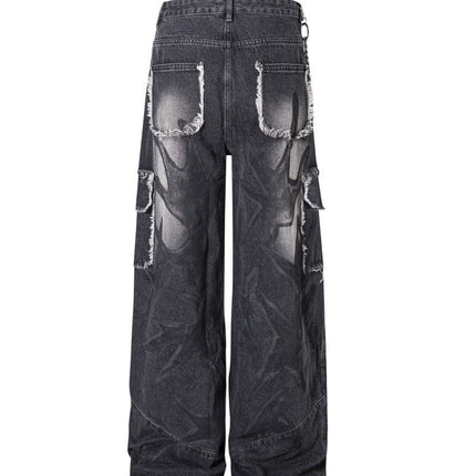 TALKLESSFASHION S Ripped Printed Wide-Leg Jeans