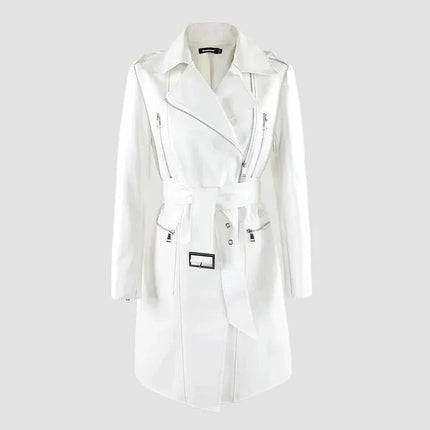 TALKLESSFASHION S / White pure white White Biker Mid-Length PU Jacket