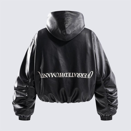 TALKLESSFASHION Silhouette Hooded Flying Leather Jacket