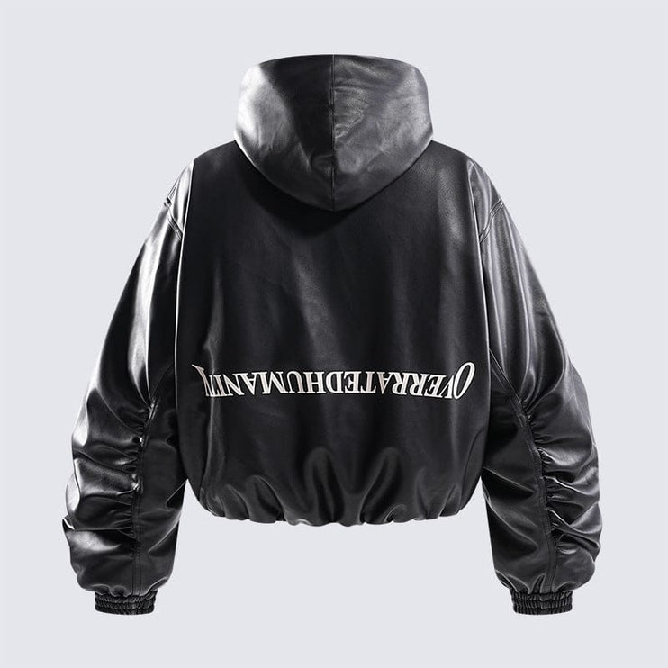TALKLESSFASHION Silhouette Hooded Flying Leather Jacket