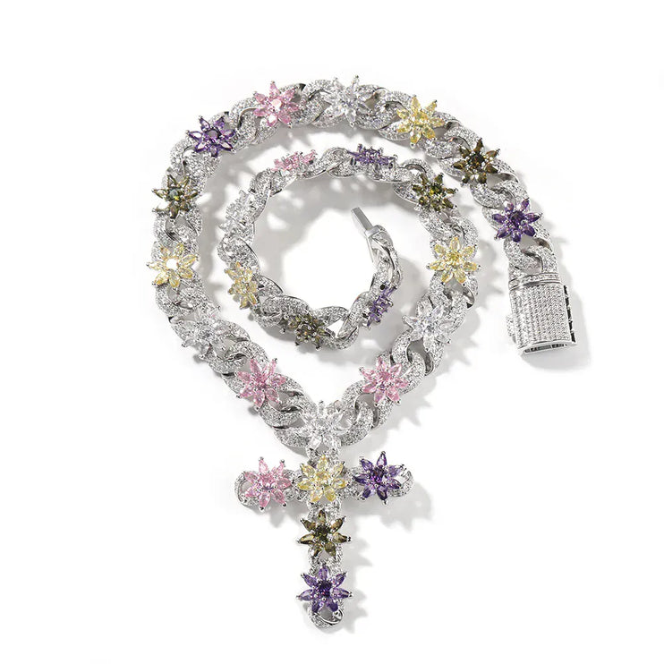 TALKLESSFASHION Silver Color / 18Inch Necklace Full Paved Iced Out Bling------6265