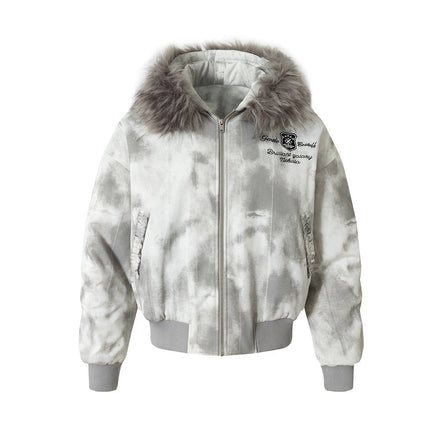 TALKLESSFASHION Stained Aviator Fur Collar Bomber