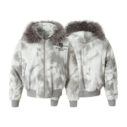 TALKLESSFASHION Stained Aviator Fur Collar Bomber