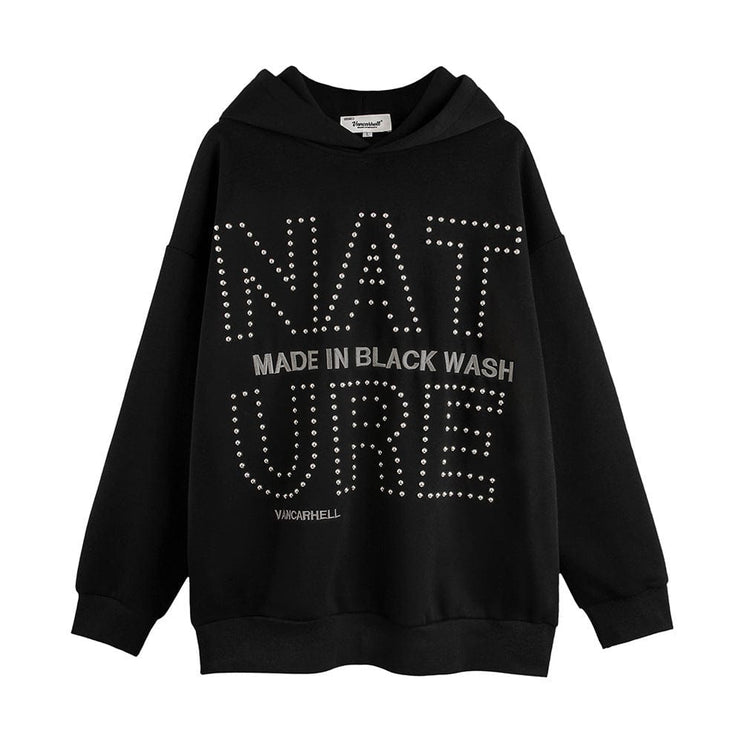 TALKLESSFASHION STONE PLATED OVERSIZE HOODIE—4377