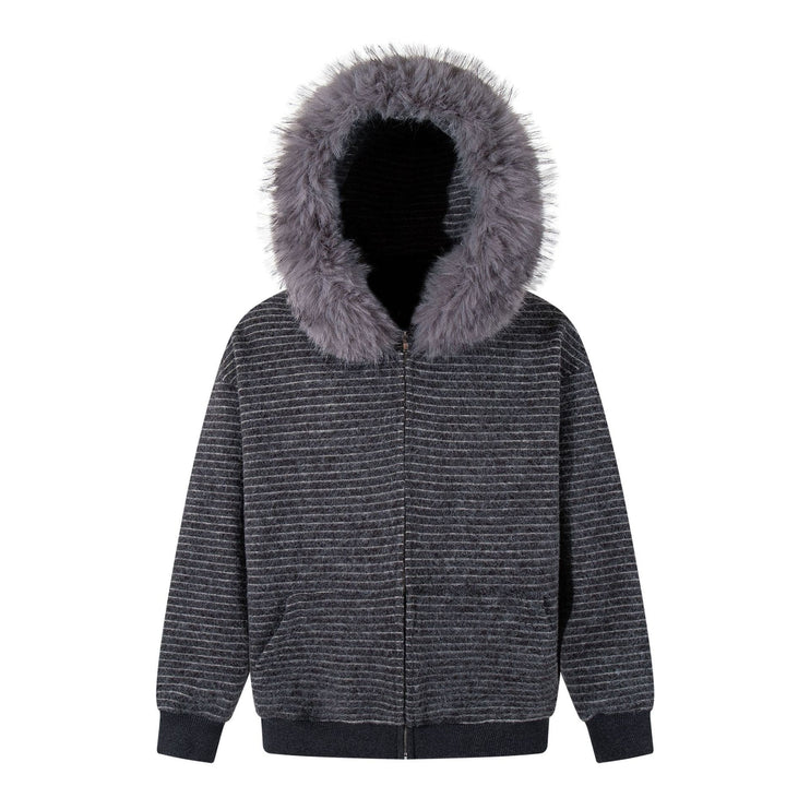 TALKLESSFASHION Striped Hooded Hooded Sweatshirt Jacket