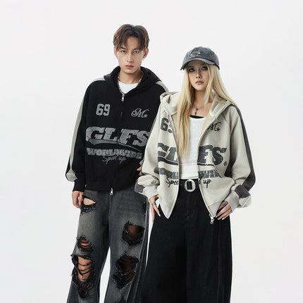 TALKLESSFASHION Suede Biker Hooded Zip-Up