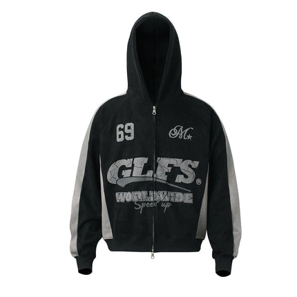 TALKLESSFASHION Suede Biker Hooded Zip-Up