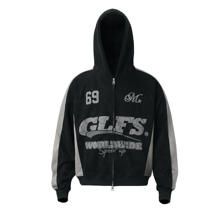 TALKLESSFASHION Suede Biker Hooded Zip-Up