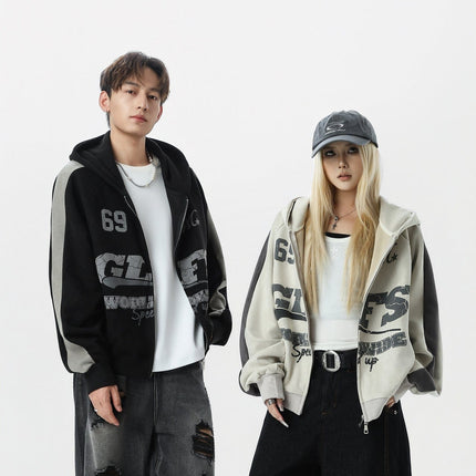 TALKLESSFASHION Suede Biker Hooded Zip-Up