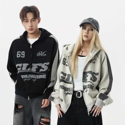 TALKLESSFASHION Suede Biker Hooded Zip-Up