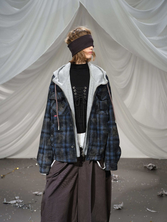 TALKLESSFASHION Vintage Check Hooded Puffer