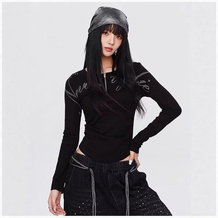 TALKLESSFASHION Vintage hip hop hot diamond black hip hop casual sweatpants women's winter design jazz dance scimitar pants