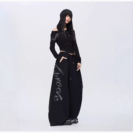 TALKLESSFASHION Vintage hip hop hot diamond black hip hop casual sweatpants women's winter design jazz dance scimitar pants