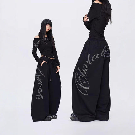 TALKLESSFASHION Vintage hip hop hot diamond black hip hop casual sweatpants women's winter design jazz dance scimitar pants