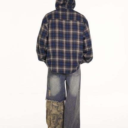 TALKLESSFASHION Vintage Plaid Hooded Long-Sleeve Shirt